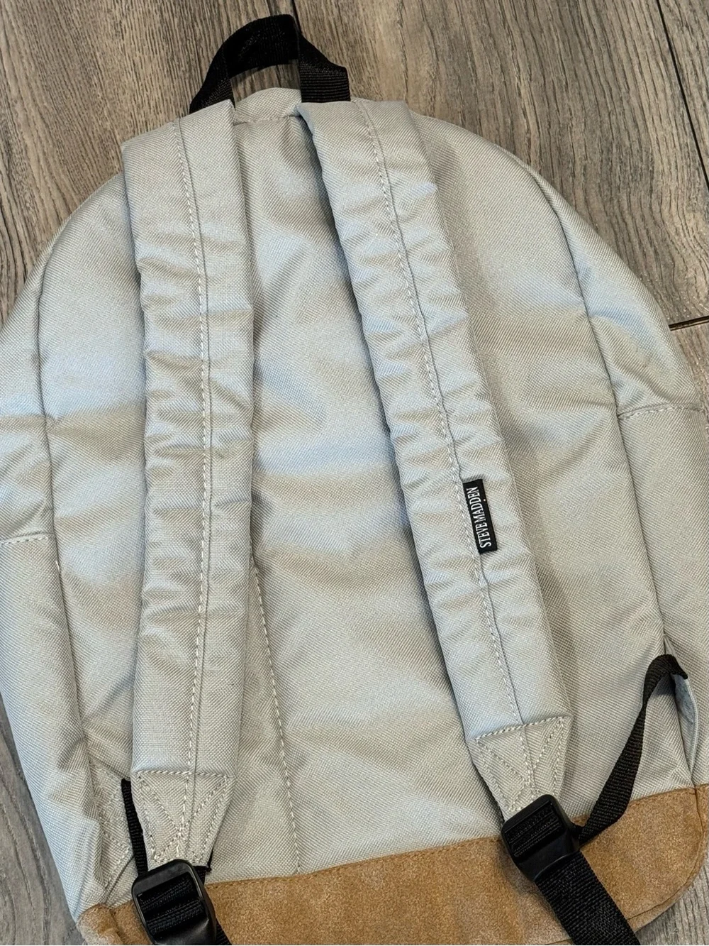 Steve Madden Barnet Avenue Gray Tan Backpack Faux Suede Laptop School Travel Bag